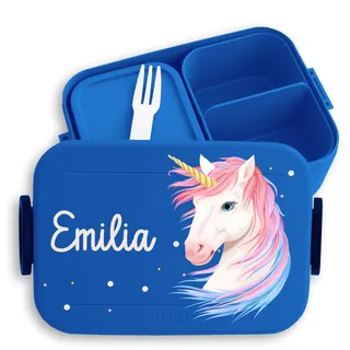 Shirtracer Mepal Lunchbox Kinder personalisiert Einhorn Unicorn Name | Blau, 900 ml, Brotdose, mit Fächern, Schule, spülmaschinenfest, Snackbox, Fabelwesen, Einschulung, Vesperbox