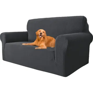 YSTELLAA High Stretch Sofa Überzug 2 Sitzer, Couch Bezug rutschfest, Universal Sofahusse Elastische, Couchüberzug Sofaschutz Katze Durable, Waschbare Sofa Covers Mit Armlehnen, Dunkelgrau