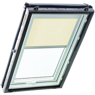 Original Roto Rollo Exclusiv ZRE Tageslichtrollo Führungsschiene Silber für Roto Dachfenster der Baureihe Designo R4/R7 und Classic 43/73 mit Größe 054/118 | 05/11 Farbe Beige