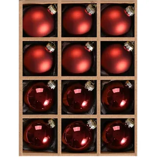 DN DECONATION Weihnachtskugeln Set, 12-teilig - Tiefrote Glaskugeln 6cm Glänzend & Matt, Christbaumkugeln mit Aufhängung für Weihnachtsbaum Deko, Festliche Weihnachtsdekoration