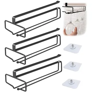 Laufunjoy 3 Stück Weingläser Halter, Gläserhalter für Weingläser Stielgläser Weinglashalter Gläserhalter aus Metall Gläserschiene Halter Unter Schrank Weinglas Rack für Küche Bar Restaurant, Schwarz