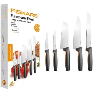 Fiskars Küchenmesser-Set, 5-teilig, Functional Form, Inklusive Kochmesser (groß), Gemüsemesser, Tomatenmesser, Santoku Kochmesser und Brotmesser, Japanischer Edelstahl/Kunststoff, 1057558