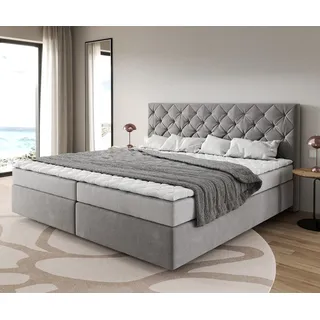 DeLife Boxspringbett Dream-Great Mikrofaser Grau 200x200 cm Bonell-Matratze PU-Topper