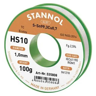 Stannol HS10 2,5% 1,0MM SN99,3CU0,7 CD 100G Lötzinn, bleifrei bleifrei, Spule Sn99,3Cu0,7 100g 1mm