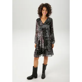 Tunikakleid ANISTON CASUAL, Damen, Gr. 46, N-Gr, rosa (schwarz, weiß, rosa), Chiffon, Obermaterial: 100% Polyamid. Futter: 100% Polyester, Paisley, bedruckt, figurumspielend kniefrei, V-Ausschnitt, elastischer Bund mit Gummizug, Kleider Tunikakleid, im fantasievollen Paisley-Muster-Mix, Topseller