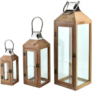 MONDEX LOKKE 20x20x62/15x15x42/10x10x28 cm Naturholz rustikal 3er Set braun