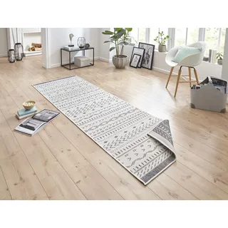 HANSE HOME NORTHRUGS In- und Outdoor Teppich Kuba 80x350cm - Wendeteppich Wetterfest Boho Design Ethno Muster Läufer für Balkon Terrasse Garten Wintergarten Wohnzimmerteppich Wasserfest in Grau Creme