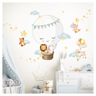 DEKO KINDERZIMMER Wandsticker Dschungeltiere Wandtattoo Heißluftballon Babyzimmer Löwe Elefant Wandaufkleber Kinderzimmer Wanddeko DK1103-2