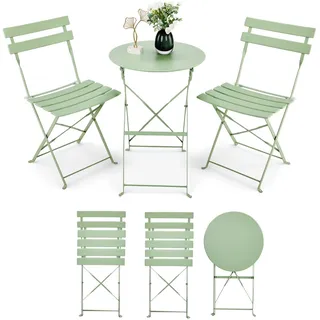 FCH Balkonset 3-Teilig Runder Tisch mit 2 StühlenGartenmöbelset Klappmöbel Stuhl Tisch Garten-Möbelgrün