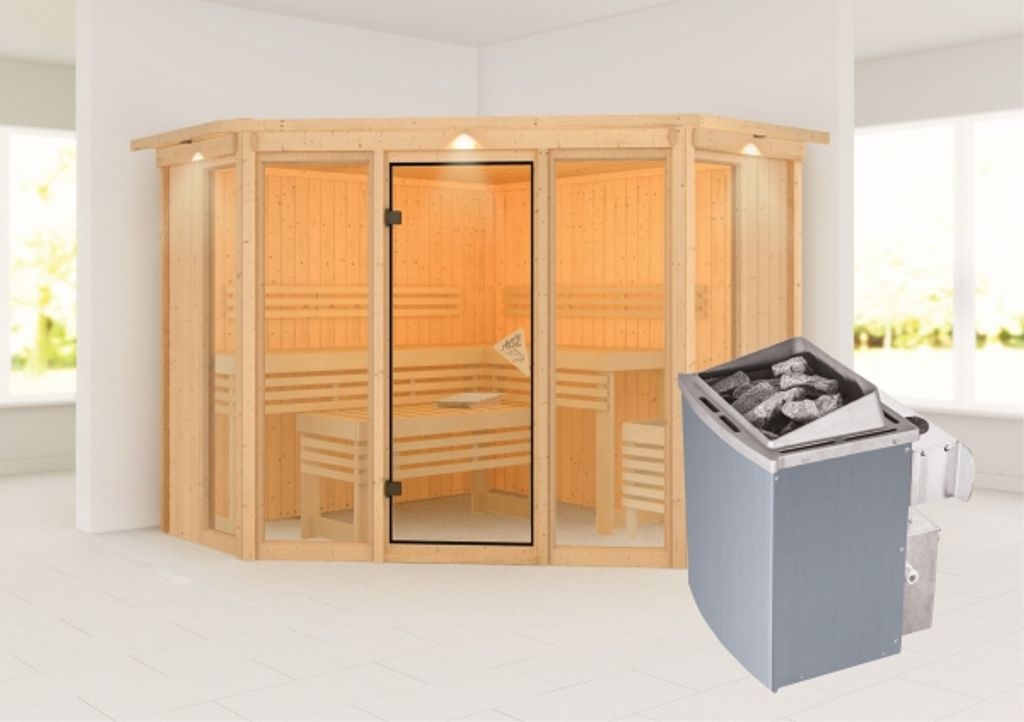 Bild von Sauna Alcinda 2 mit Kranz, naturbelassen, integrierte Steuerung