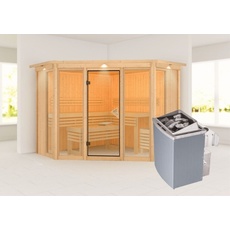 Bild Sauna Alcinda 2 mit Kranz, naturbelassen, integrierte Steuerung