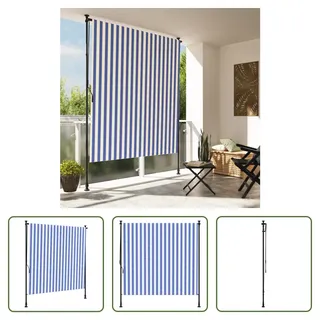 The Living Store Außenrollo Blau und Weiß 150x270 cm Stoff und Stahl - Blau