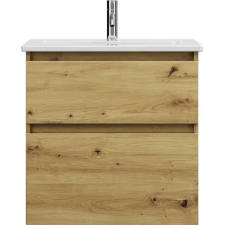 burgbad Lin20 Keramik-Waschtisch inklusive Waschtischunterschrank, 2 Auszüge, 630x415x622mm, SGHD063F5353C0001, Farbe: Eiche Dekor Urban