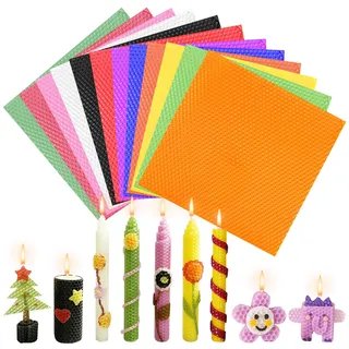 Wvu & Wvo Bienenwachs-Kerzenherstellungs Set, Bienenwachsplatten für Kerzen, 12 Farben Bienenwachsplatten 20 * 20 cm,DIY Bienenwachs Kerzen Selber Machen für Erwachsene und Kinder