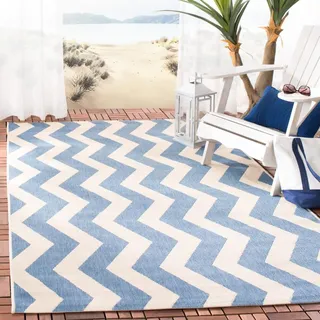 SAFAVIEH Geometrisch Teppich für Wohnzimmer, Esszimmer, Schlafzimmer - Courtyard Collection, Kurzer Flor, Blau und Beige, 160 X 231 cm