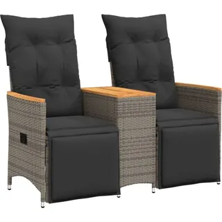 Gartensofa 2-Sitzer Verstellbar mit Tisch Grau Poly Rattan - Grau