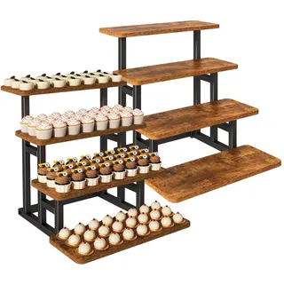 IBUYKE Cupcake Ständer mit 4 Ebenen,Satz von 2,Tortenständer Kuchenständer,Etagere Obstetagere aus Holz, Servierständer für Partys Nachmittagstee,Familienfeiern,Braun TLJ018H-2