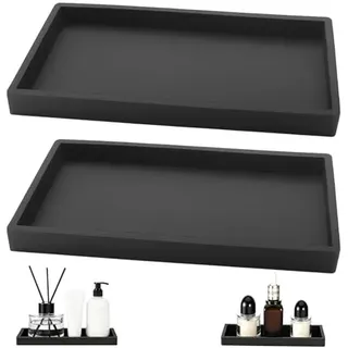 TAIVIN 2 Stück Badezimmer Tablett,Deko Ablageschale aus Schwarz Silikon,20 x 10 cm Rechteckige Tabletts,Geeignet für Bad,Küchen,Schminktische und Wohnzimmer