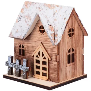 TOYANDONA LED Weihnachtshaus mit Beleuchtung Weihnachten Holzanhänger Holz Christbaumschmuck Weihnachtsbaum Anhänger Winterdorf Haus Weihnachtsdorf Holzhaus Beleuchtet Deko