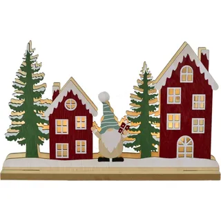 Holzhäuser mit LED-Beleuchtung 17,5x28 cm - Bunt