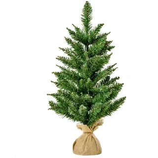 Homcom Weihnachtsbaum für Tisch 0,6 m kleiner Christbaum 70 Zweige Leinen PVC Zement Grün Ø44 x 60H cm