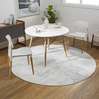 Livabliss Phuket Wohnzimmer modern – Abstrakt Design in Marmor Optik für Wohnzimmer 160x160 cm, Esszimmer, Schlafzimmer - Marmor e groß, weicher Kurzflor in Grau, Silber, Elfenbein