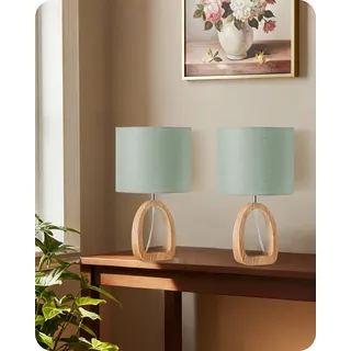 GOEBLESON Nachttischlampe aus Holz 2er Set, Grüne Tischlampe, Nachttischlampe mit Kabel, Fensterbank Lampe, 2700K LED-Birne, für Wohnzimmer, Schlafzimmer, Arbeitszimmer, Büro, ZMJ07TLDP205N1