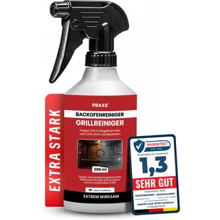 PRAXS® Backofenreiniger & Grillreiniger - 500ml Konzentrat - Wirkt in 10 min - Extrem kraftvolle Formel gegen hartnäckige Ablagerungen - Made in DE