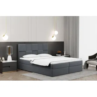 Kaiser Möbel Boxspringbett 100x200cm mit bettkasten und matratze+topper, Schlafzimmerbett CLARA Dunkelgrau - Dunkelgrau