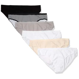 Amazon Essentials Damen Bikini-Unterhosen aus Baumwolle (in Übergröße erhältlich), 6er Pack, Grundfarben/Streifen, 4XL Große Größen