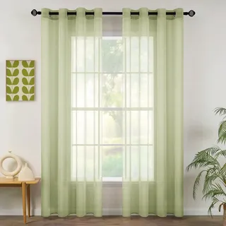 MIULEE Sheer Voile Vorhang mit Ösen Transparente Optik Gardine Ösenvorhang Ösenschal Transparent Durchsichtig Fensterschal für Schlafzimmer Wohnzimmer Babyroom 140x145 cm (B x H) 2er Set Grün