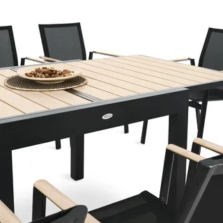 di volio Gartenmöbel PEJO, Set - ausklappbarer Gartentisch mit 8 Stühlen, Essgruppe für 8 Personen, bequem & wetterfest, aus hochwertigen Materialien - Schwarz, Beige