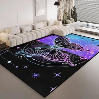 HOSIMA Teppich Mit Farbverlauf und Schmetterlings Druck,Weiche,rutschfeste Unterseite,Kurze Teppiche für Kinderzimmer,Küche,Terrasse,Schlafzimmer,Kurzflorige,Flauschige Matte(160 * 220)