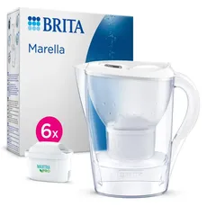 BRITA Wasserfilter Kanne Marella weiß (2,4l) inkl. 6X MAXTRA PRO All-in-1 Kartusche (Halbjahrespaket) – Wasserfilter zur Reduzierung von Kalk, Chlor, Kupfer & geschmacksstörenden Stoffen im Wasser