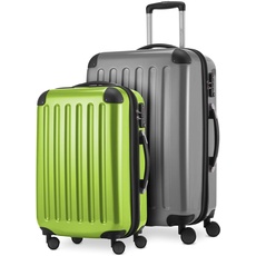 HAUPTSTADTKOFFER - Alex - 2er Kofferset Hartschale glänzend, mittelgrosser Koffer 65 cm + Handgepäck 55 cm, 74 + 42 Liter, TSA, Silber-apfelgrün