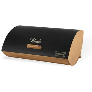Feel Maestro Brotkasten MR-1775-BLACK Schwarz Holz Metall Bambus 25 x 13,3 x 36,5 cm, Bunt