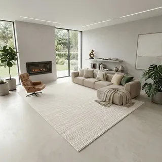 Sehrazat LIMA Kurzflorteppich 120 x 170 cm Beige/Weiß