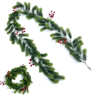 Weihnachtsgirlanden, Weihnachts Beeren Girlande, Weihnachtsgirlande Mit Tannenzapfen, Künstliche Weihnachten Girlande Deko, für Weihnachtsdekoration, Abendessen, Türrahmen, Dekoration(180cm)