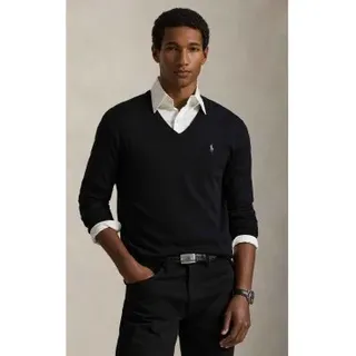 Polo Ralph Lauren für Herren. 710670789003 Schmal geschnittener Baumwollpullover mit V-Ausschnitt schwarz (M), Lässig, Baumwolle, Klassisch