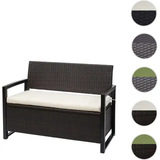 Poly-Rattan 2er Sitzbank HWC-F39, Gartenbank Truhenbank, Staufach Aufbewahrung Sitzkissen ~ braun, K