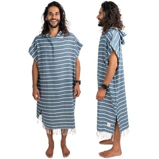 Nova Blue Surf Poncho - Navy & White Striped Surf Poncho Men - Large Adult Hooded Beach Towel Adult (33 X 44) - 100% Türkische Baumwolle Surf Towel Changing Robe for Surf Beach Pool and Swim