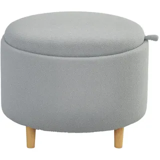 Homcom Sitzhocker Ottomane mit Stauraum Runder Polsterhocker mit Klappdeckel, Grau, Textil, Echtholz,Eiche, rund rund, 56x42x56 cm Wohnzimmer, Hocker, Sitzhocker
