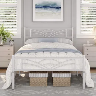 Yaheetech Bettrahmen Metallbett Gästebett Bettgestell aus Metall, Modern Jugendbett mit Lattenrost, für Schlafzimmer Gästezimmer 90 x 190 cm/Weiß