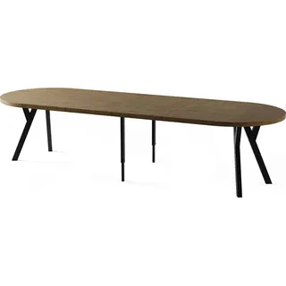 Esstisch Rund Groß XXL Ausziehbar im Loft-Stil – 100 bis 300 cm – Extra Lang Ausziehtisch mit Schwarzen Holzbeinen, Industrieller Tisch für 5-16 Personen – Eiche Braun Rustikal - Braun