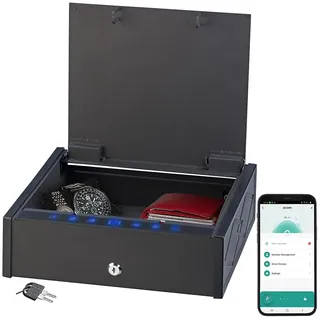 Xcase Safe: Smarter Tresor mit biometrischer Fingerabdruckerkennung, App (Geldkassette mit Fingerabdruck, Kleiner Tresor mit Fingerabdruck, Dokumentenmappe)