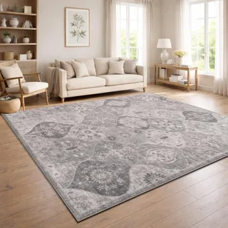 Paco Home Vintage Teppich Läufer Flur Waschbar & rutschfest, pflegeleicht, modernes Retro Design im Boho Stil, Grau 1, 80x150 cm
