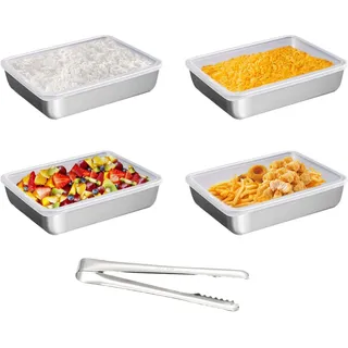 tintoke 4 Stück Edelstahl Panier Set,25*20*5cm Lebensmittelqualität EdelstahlSchale Rechteckig,EdelstahlPanier,panierschalen edelstahl gross,Mit Lebensmittelclip,für Fisch,Fleisch,Gemüse,Brot usw.