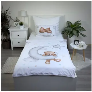 COFI 1453 Baby Bettwäsche Teddy Bear Moon 100x135 cm Baumwolle Set mit Reißverschluss