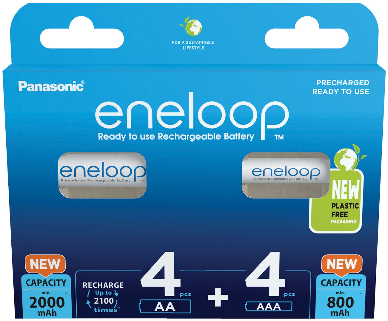 Bild von eneloop (Gen 5) Kombipack 4x Mignon AA NiMH 2000mAh/4x Micro AAA NiMH 800mAh, 8er-Pack (BK-KJMCDE44E)