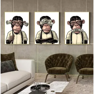 3er Set Poster Hochlandkuh Badezimmer Poster,Bilder von Geld Orang Utans und Affen,Tier Schwarz Weiß Wand Kunst Drucke,Rahmenlos (Poster-04,3Pcs-30x40cm)